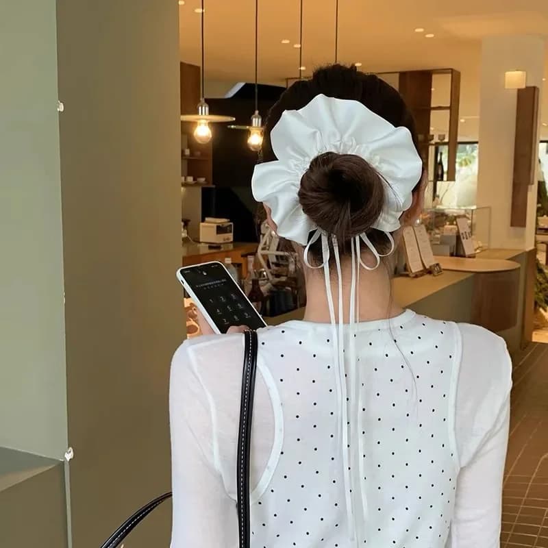 Elastico per capelli da donna in raso bianco con fiocco e nastro lungo, stile balletto, accessorio per capelli Kawaii