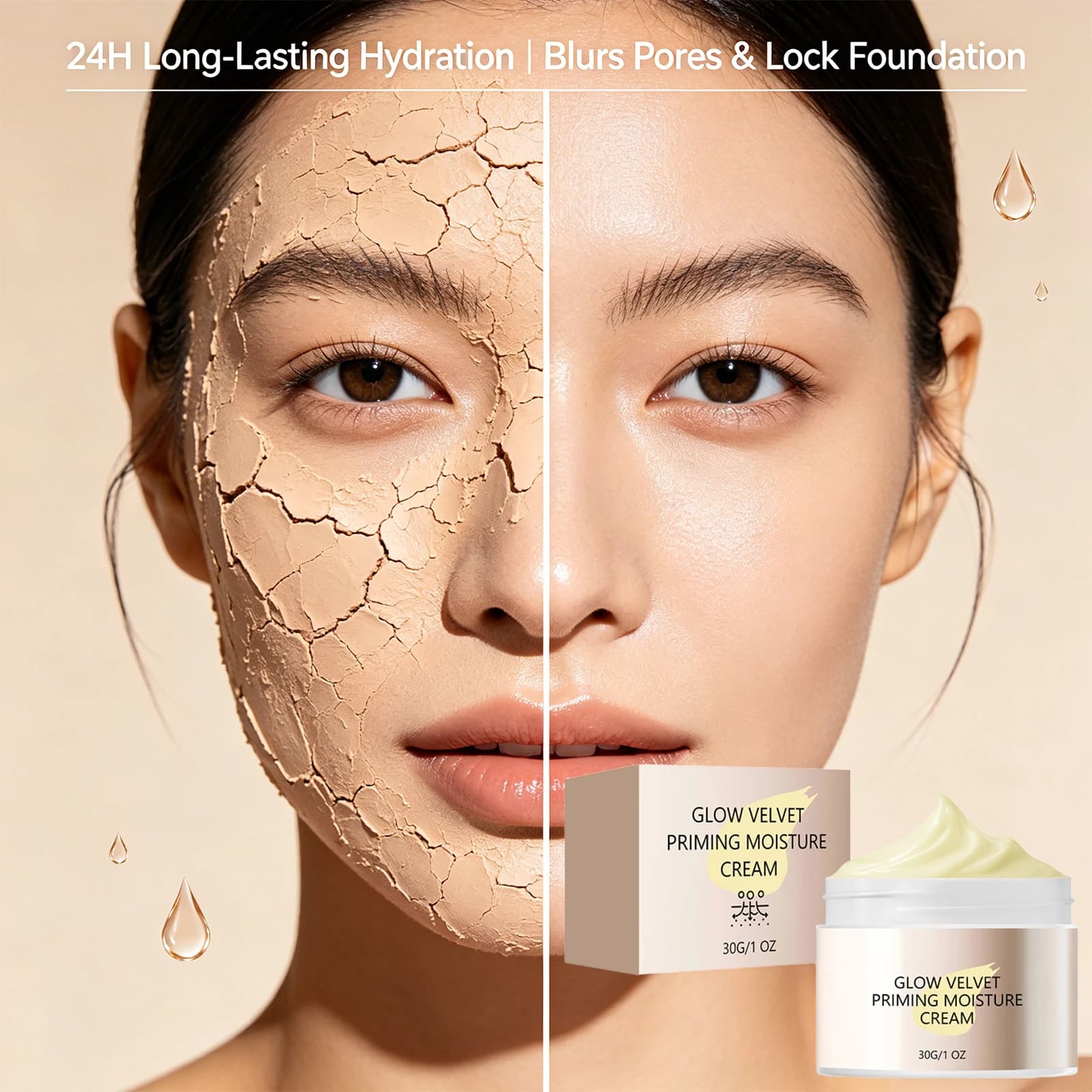 Velvet Primer Moisturizer Invisible Pore Oil Control Long-Lasting Hydrating Face Primer for Smooth Radiant Skin Face Cream