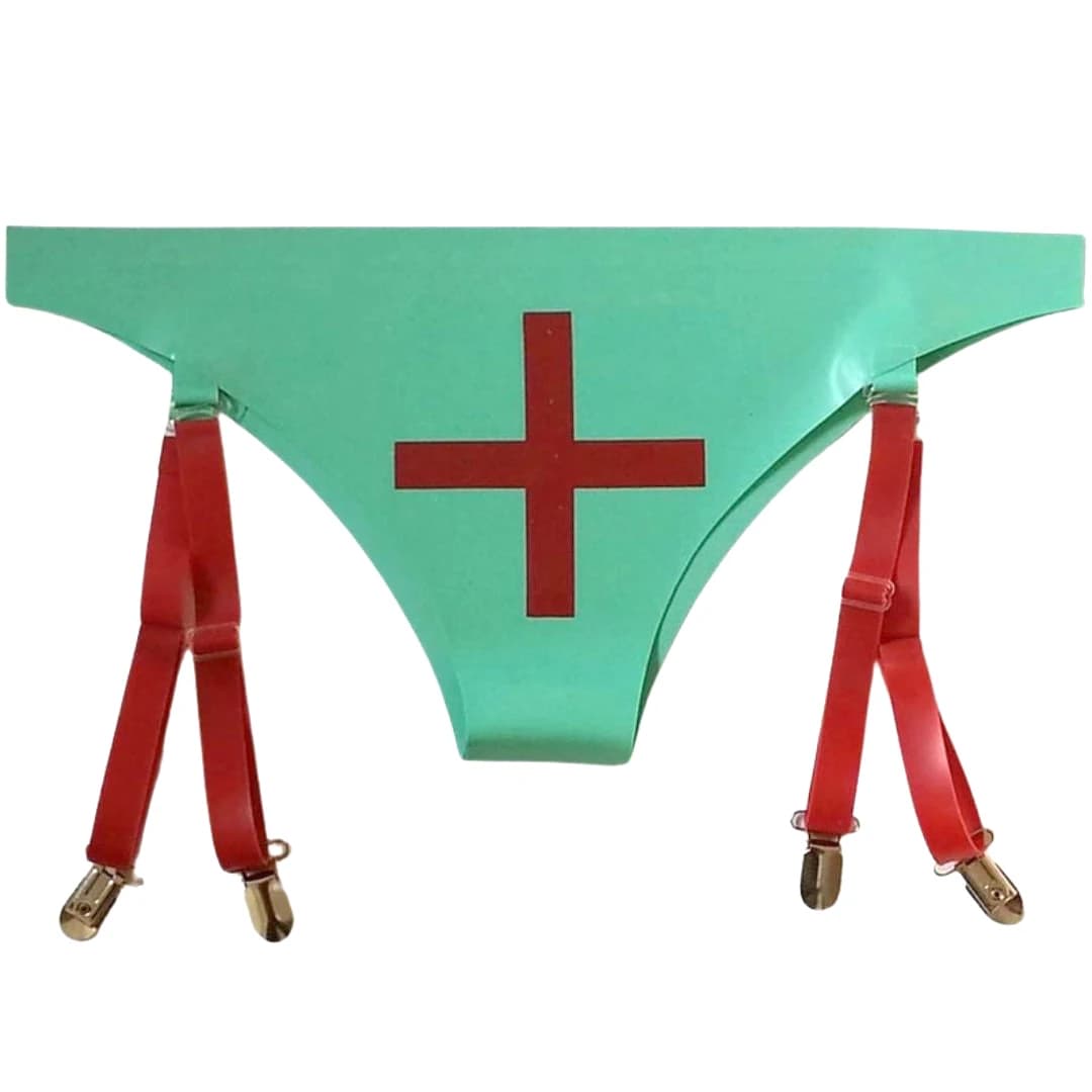 Slip uniformi in lattice Sexy verde e rosso di giada con cinture di giarrettiere per calze autoreggenti pantaloncini incrociati cintura in gomma JC-0102