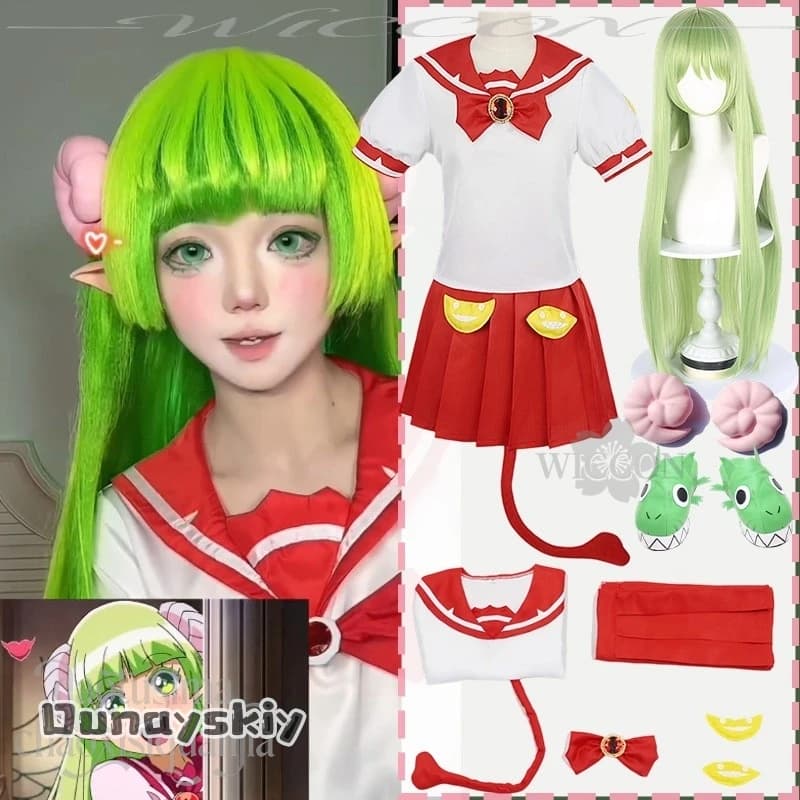 Hemera*/Anime Benvenuti a De-mon School! Costume Cosplay Iruma-kun Clara Valac, Uniforme JK, Abito Rosso, Corna Pelose, Scarpe Carine
