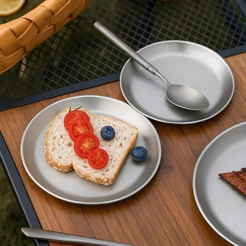 Piatto portatile da viaggio, stoviglie leggere per il campeggio, piatto antiruggine per frutta e insalata da esterno