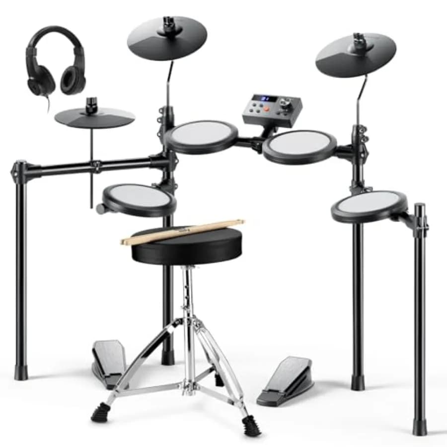 Batteria Elettronica DED-70 per Principianti con 150 Suoni, 4 Pad in Mesh Silenziosi, 9 Piatti, USB MIDI, Ricarica Type-C