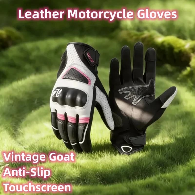 JCAA Vintage Goat Leather Motorcycle Gloves Anti-Slip Shockproof Glove for Men Women Touchscreen Motocross Racing Gear 1 Pair