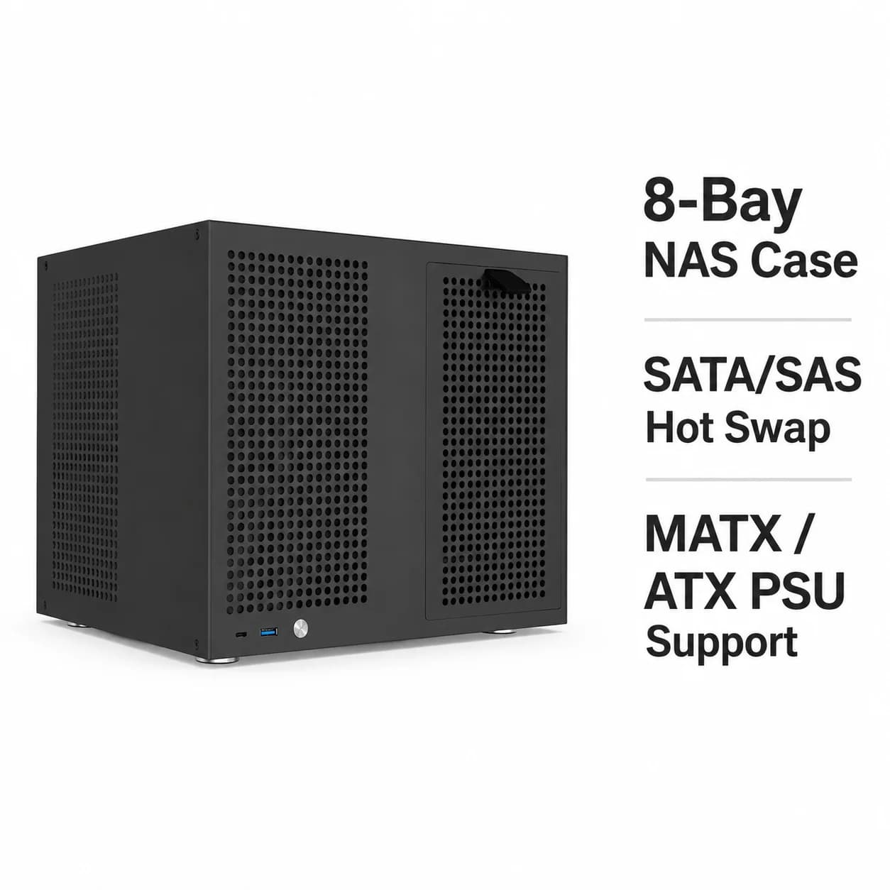 8 Bay NAS Case MATX ITX Storage Server Chassis 8x 3.5" SATA SAS Hot Swap HDD Bays ATX PSU Type-C USB3.0 Home Server Case