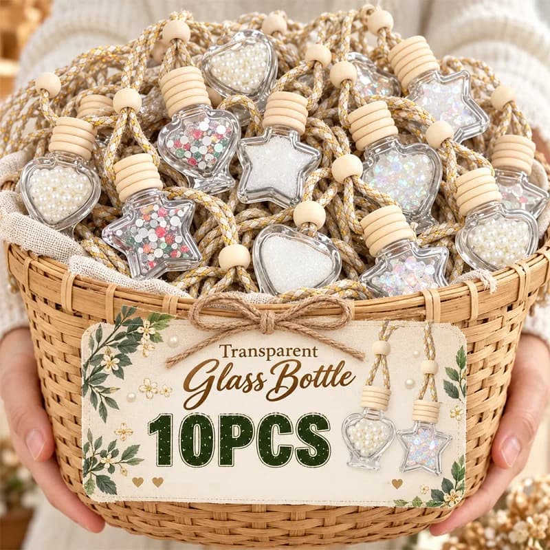 Transparent Glass Bottle with Wood Cover Star Heart Hanging Ornament Empty Bottle Diffuser Aromatherapy Bottles Home Decoration