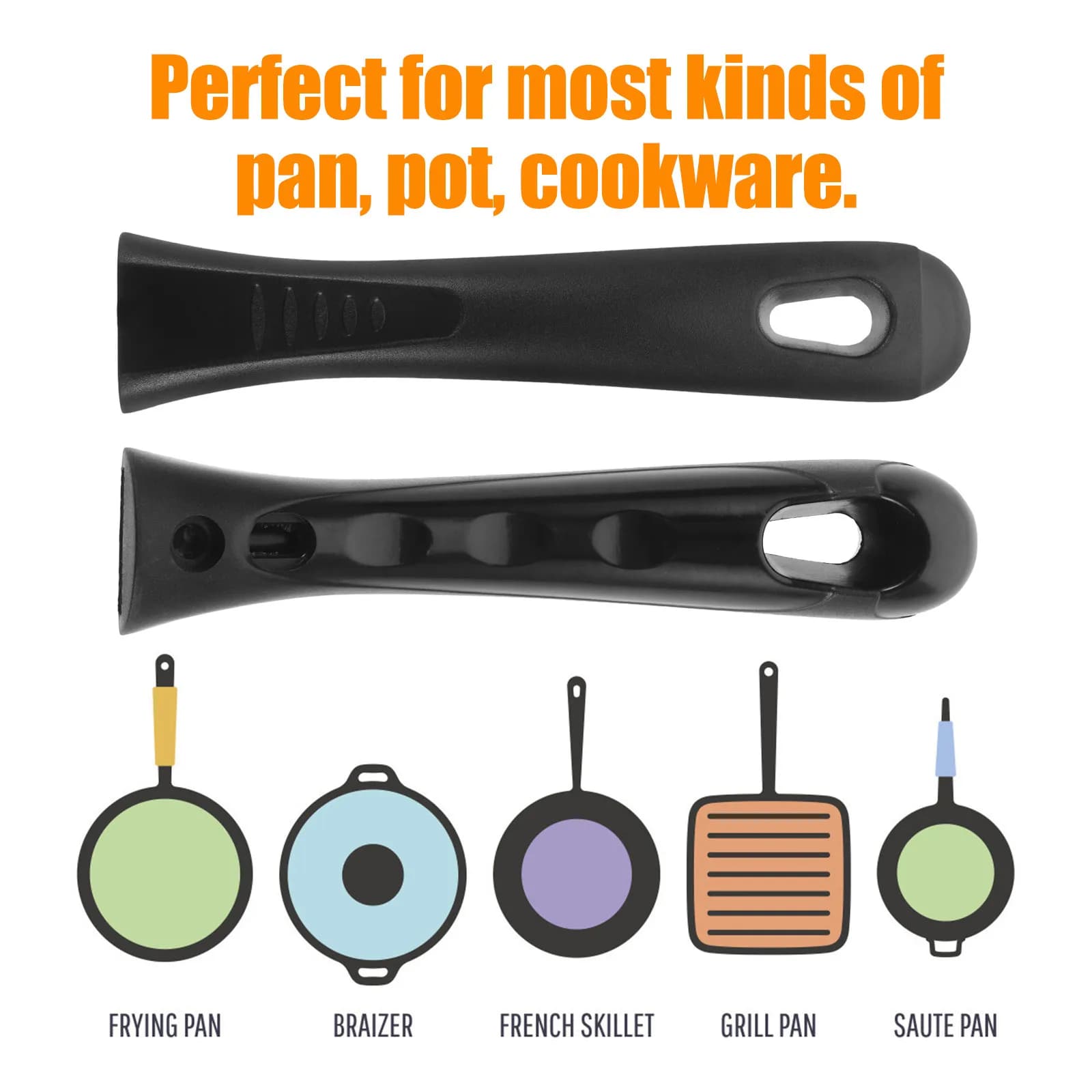 2Pcs Universal Cookware Handle Replacement Dual Hole Design High Temp Resistant Pan Handle for Frying Pan Saucepan Antiscald Non