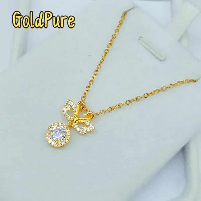 Collana da Donna Goldpure con Catenina per Clavicola in Oro 24K 9999, Doppio Ciondolo a Cigno con Diamante Moissan Incastonato, Collana alla Moda Nichegift