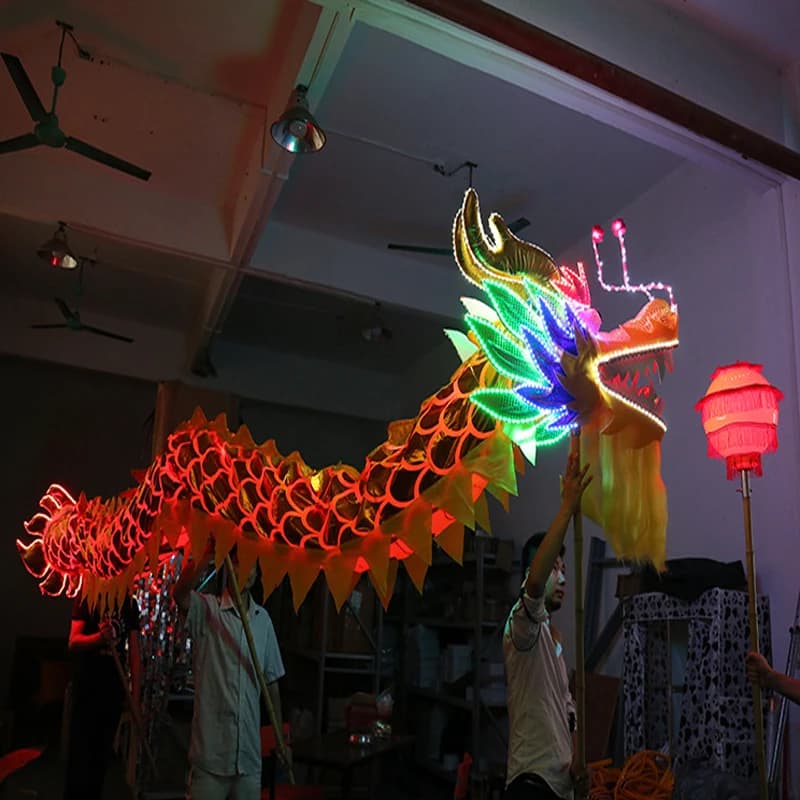 Costume LED Luminoso con Testa di Drago e Leone, per Spettacoli di Danza e Atmosfera Notturna, con Maniche Lunghe e Pantaloni Lunghi