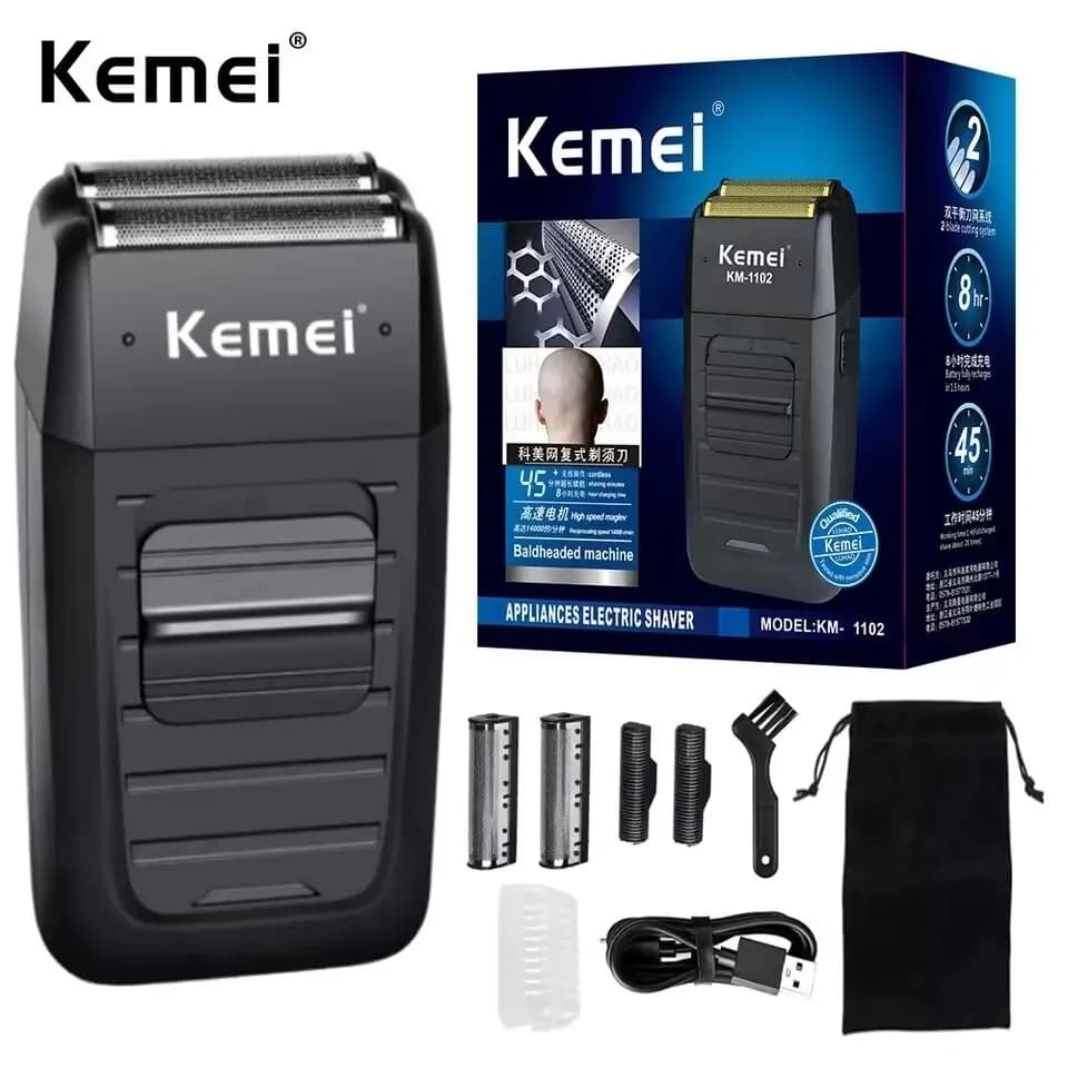 Kemei KM-1102 Wireless Charge Razor for Men, Double Lama Reciprocante Razor for Barba, Face Care, Multifunction, Powerful Refinish