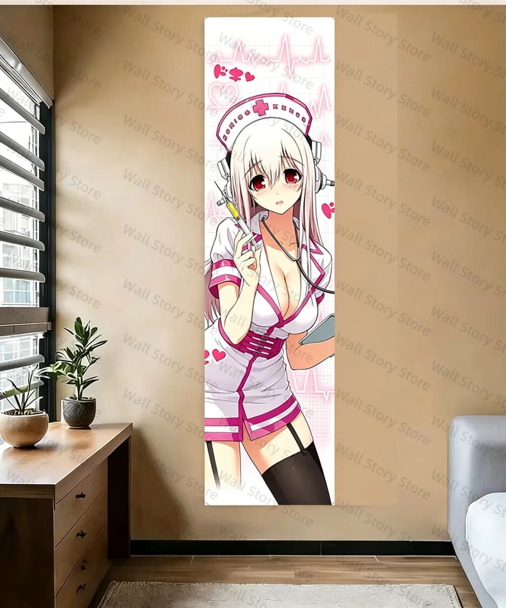 Super Sonico Nurse Outfit Wall Scroll Poster Anime Hanging Painting for Bedroom Tapestry Living Room Tapestry Decor Home Art