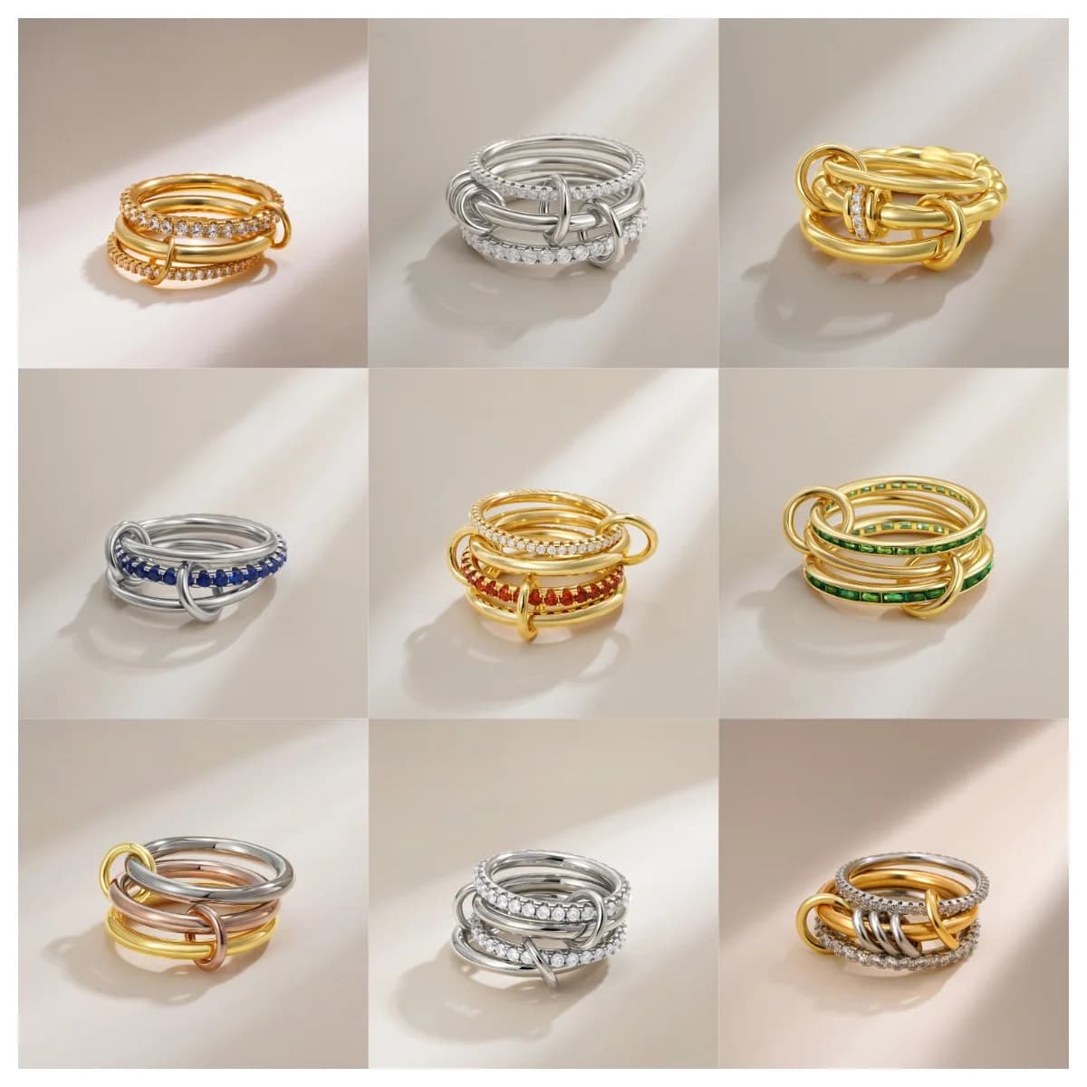 Anello a maglie impilabili multistrato con zirconi colorati in acciaio inossidabile Anello di collegamento impermeabile a colori misti Regalo di gioielli di lusso