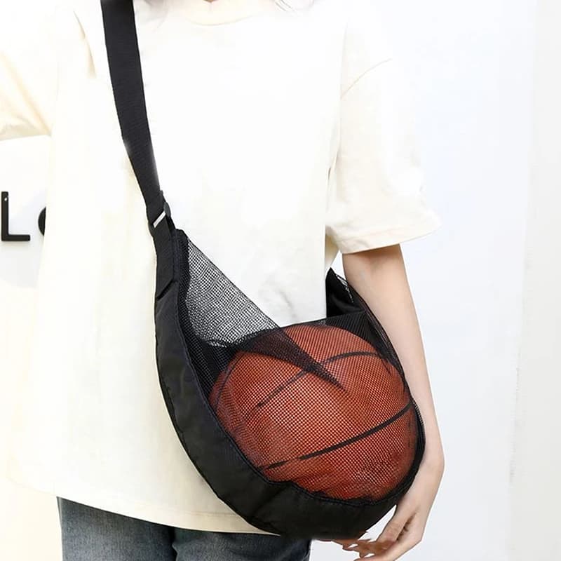 Borsa singola per palloni con cerniera, sacca a rete per palloni, borsa a rete con coulisse per attrezzatura sportiva, per il trasporto di palloni da basket