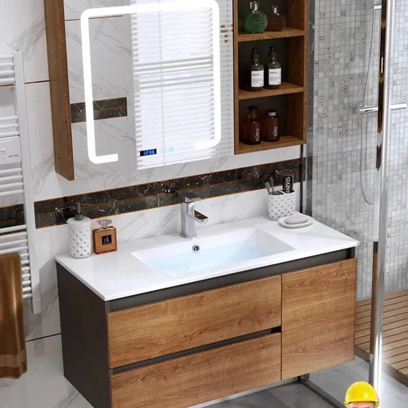 Mobili da bagno semplici e moderni Armadi da bagno con specchio cosmetico vintage in legno massello Mobili da bagno ad angolo Mobiletto Bagno