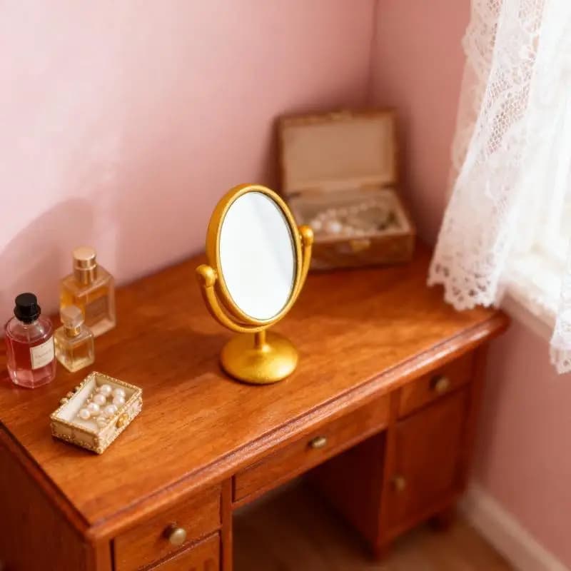 1 Pezzo Specchio Retrò in Miniatura 1:12 per Casa delle Bambole, Tavolo da Toeletta Vintage, Arredamento Bagno, Ornamento e Accessori per Bambole