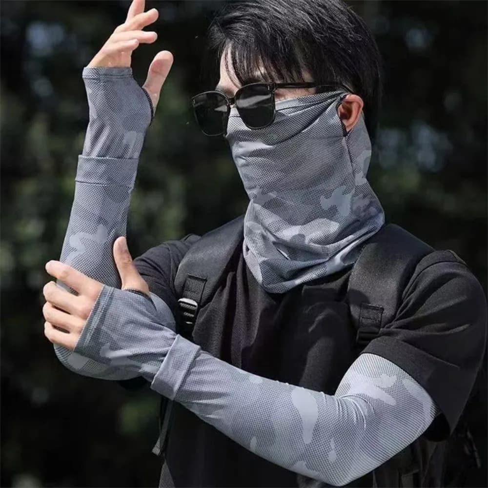 Maniche per protezione solare da uomo in seta di ghiaccio resistente Maschera per il viso traspirante Maniche per braccio anti-UV Ciclismo