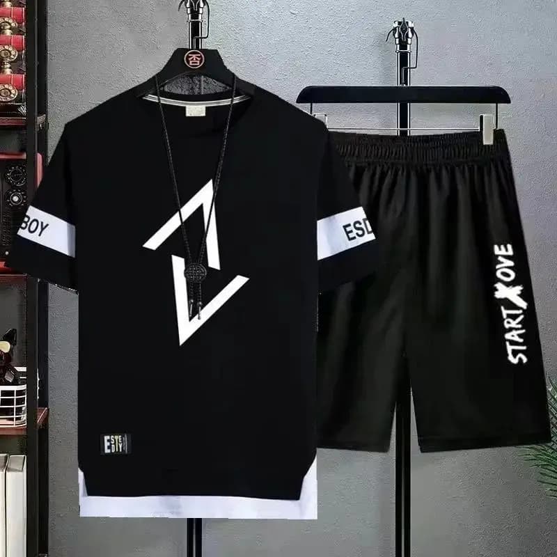 Men's Summer Set Short Sleeve T-Shirt Cool Style Casual Fashionable Seven-Quarter Sleeve Men's Clothing Autumn Collection