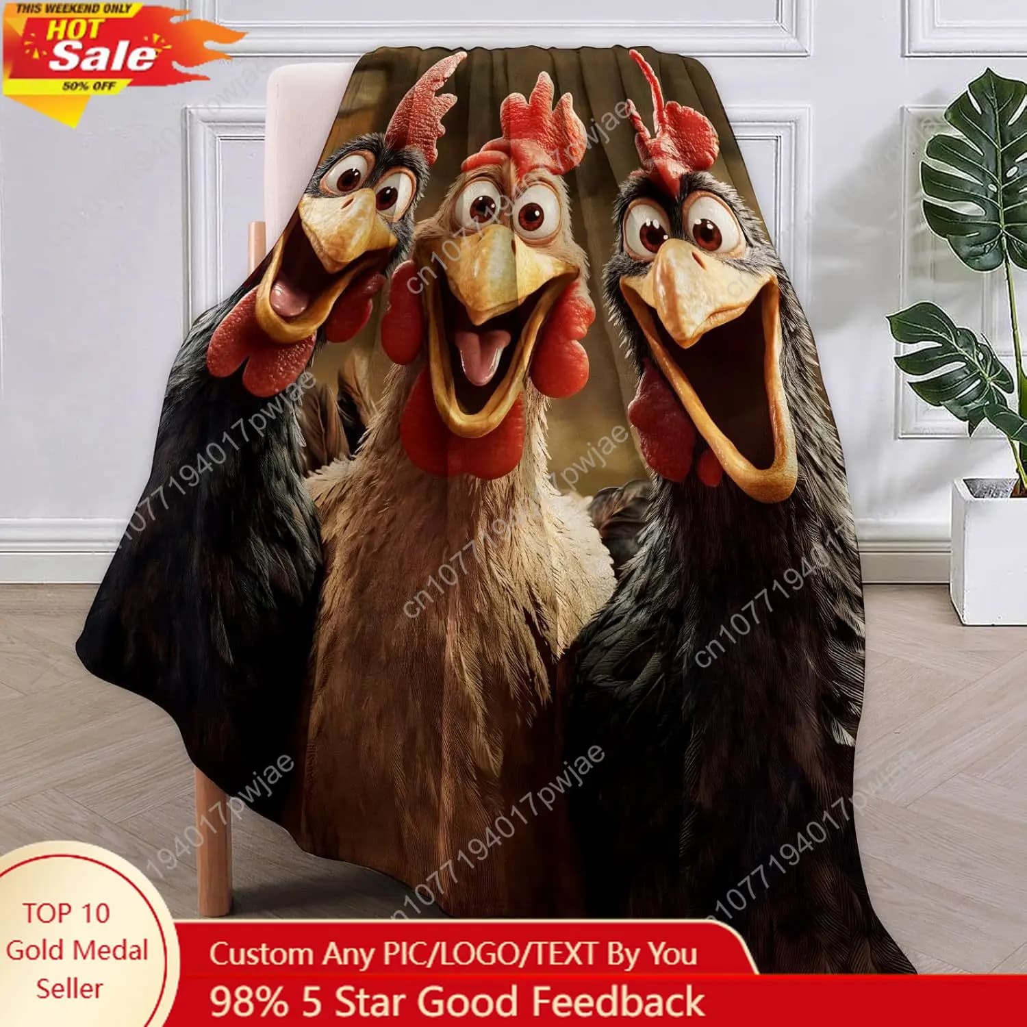 Regali per coperte per polli per donne, coperta in flanella con tre polli allegre dei cartoni animati, coperte personalizzate morbide e calde e leggere