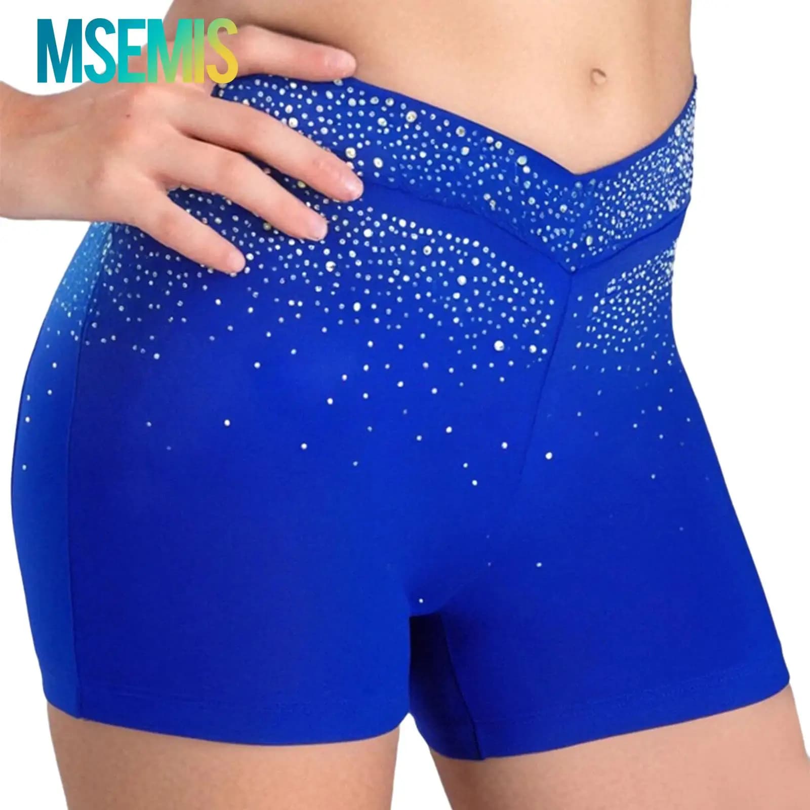 Pantaloncini da Danza Classica per Bambine con Strass Scintillanti e Scollo a V, Costume per Ginnastica, Acrobatica e Pattinaggio Artistico