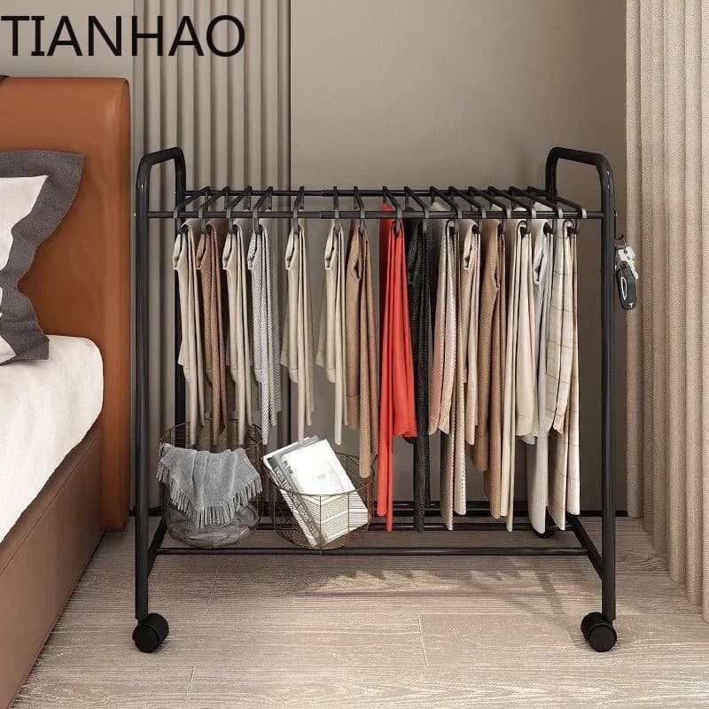 Multifunctional Pants Hanger With Pulley Wheel Movable Clothes Storage Rack Home Wardrobe Furniture Retractable Hanger Organizer