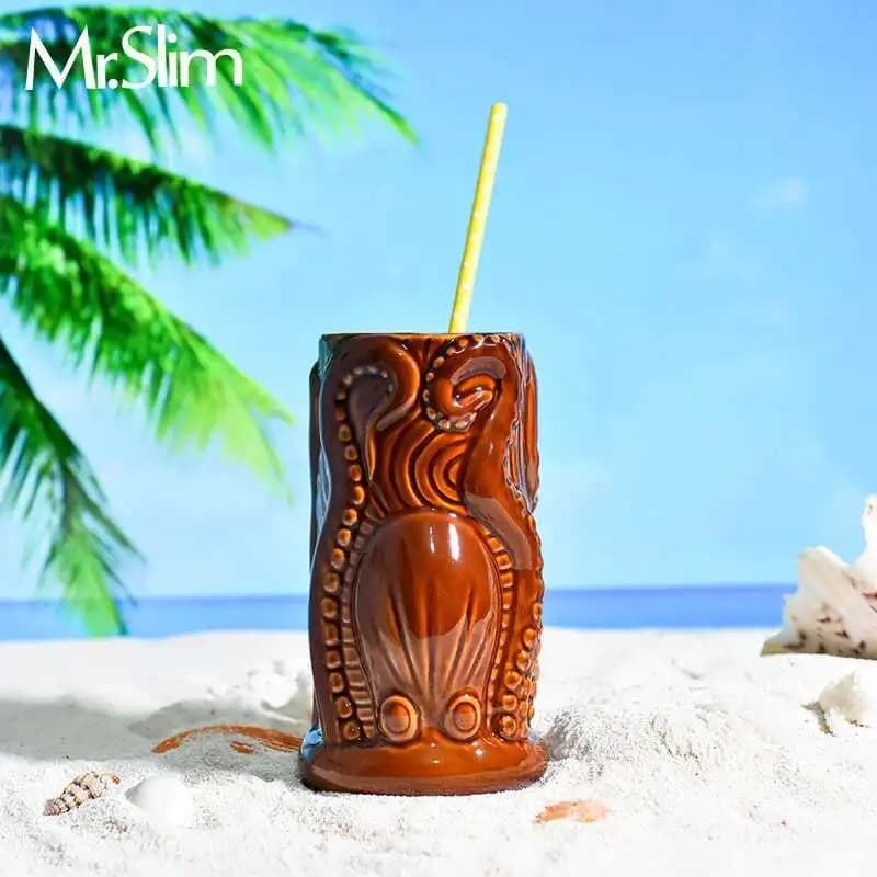 Bicchiere da Cocktail TIKI Bar, Tazza per Smoothie Hawaiano, Bicchiere per Vino e Birra, Bicchiere per Bevande Speciali, Tumbler Indian Octopus Skull Mug