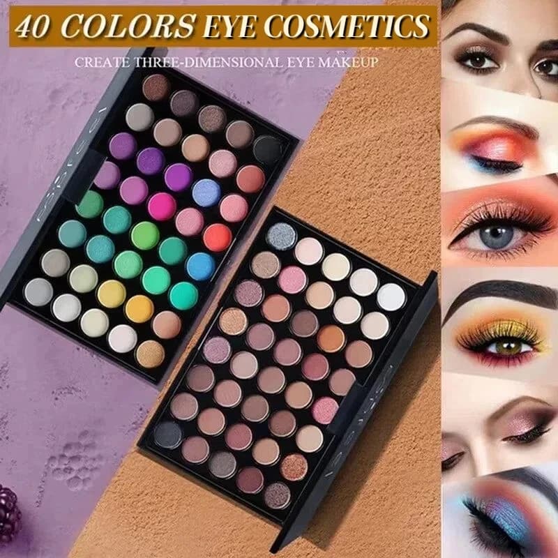 Kit Cosmetico 40 Colori Glitter Opachi Impermeabili: Palette in Polvere, Matita Sopracciglia, Eyeliner, Mascara, Pennelli Trucco Occhi