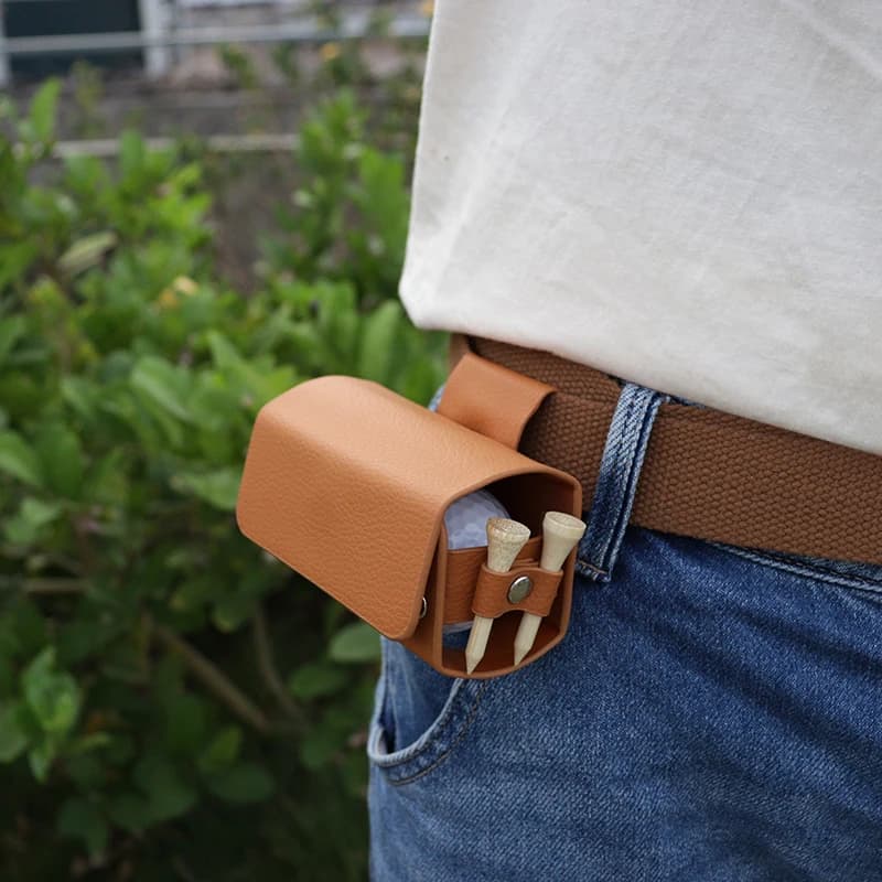 Golf Ball Pouch PU Leather Waist Bag Portable Ball Holder with Tee Snap Loop for Belt Golf Accessories Storage Pouch Men Women
