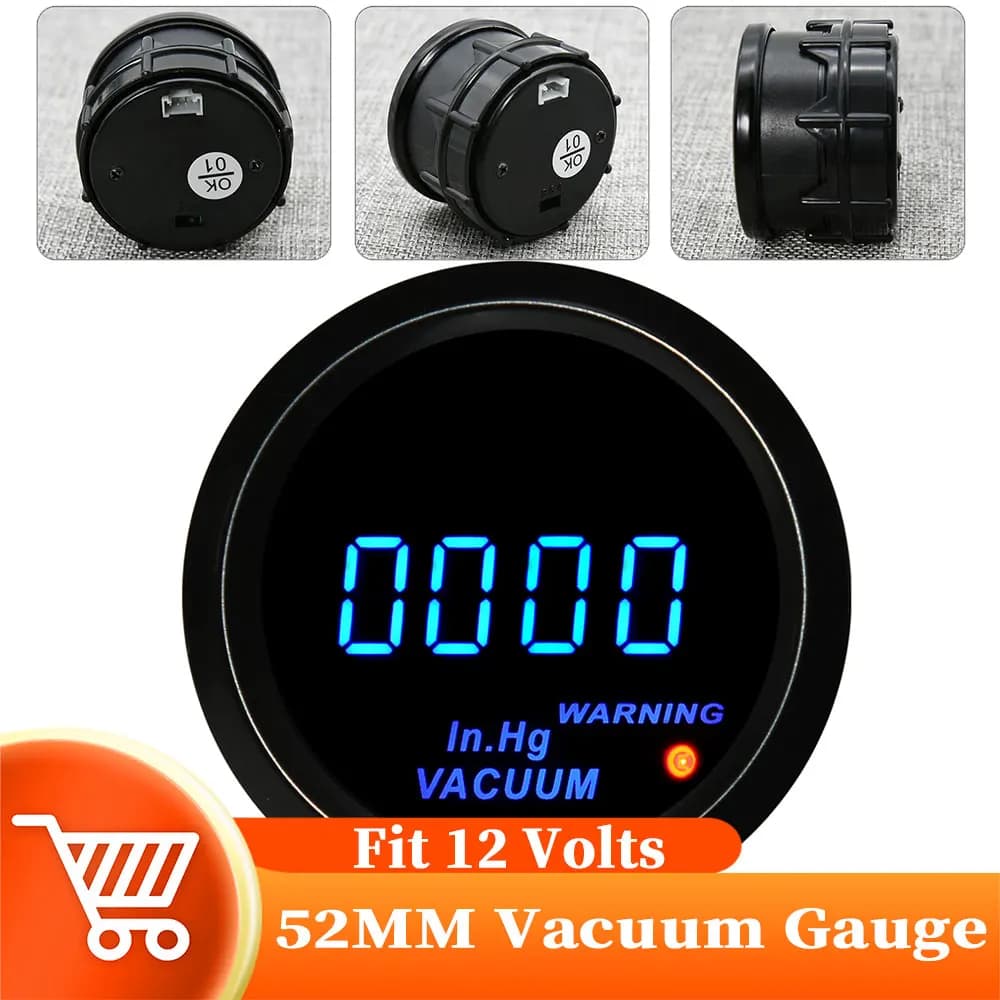 Misuratore di vuoto digitale universale da 2 "52mm misuratore di vuoto retroilluminato sfocato con avvertimento spurgo del freno da 52mm per auto da corsa 12V