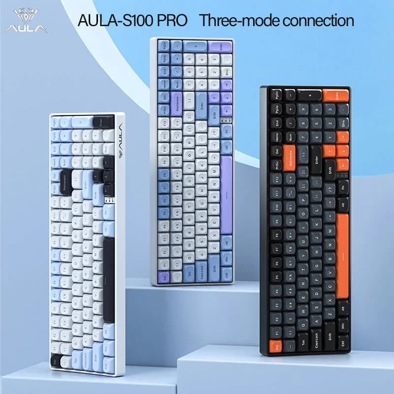 Tastiera Meccanica Wireless AULA S100Pro, Connessione a Tre Modalità, Base con Assi Completi, Hot Swap, Tastiera da Scrivania per Ufficio e Gaming