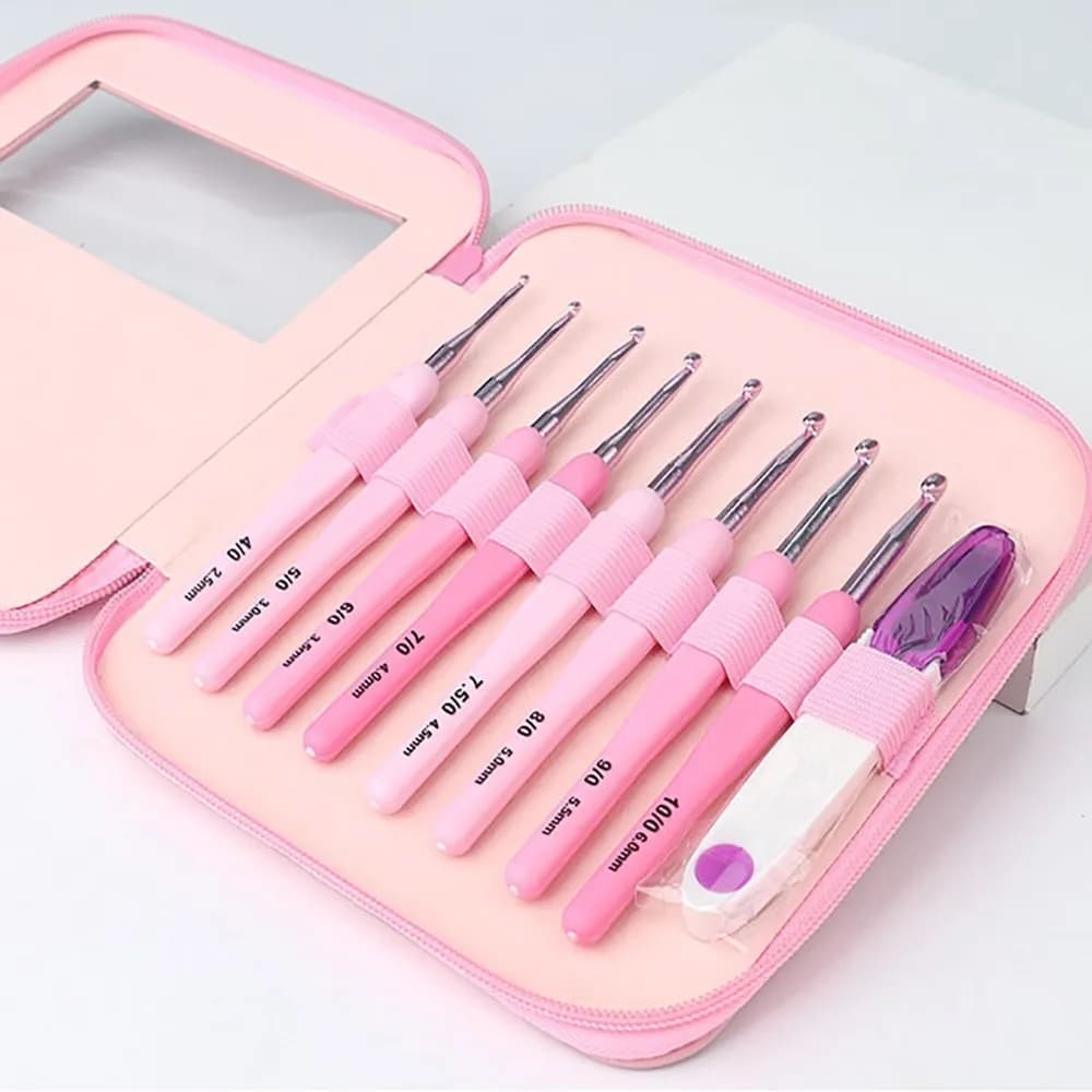 Kit di uncinetti da 9 pezzi Set di ganci in alluminio ergonomici con manico morbido da 2,5-6 mm con 8 dimensioni per artigianato fai-da-te, maglieria, uncinetto