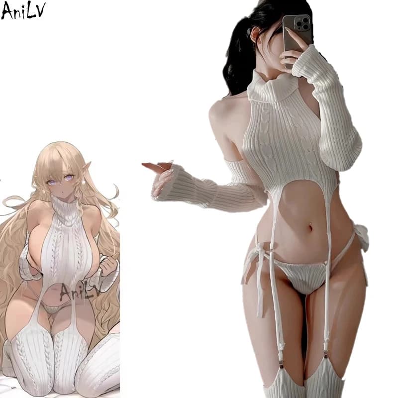 AniLV Japanese Anime Girl dolcevita maglione Set uniforme donna temperamento lavorato a maglia Lingerie abiti pigiama costumi erotici