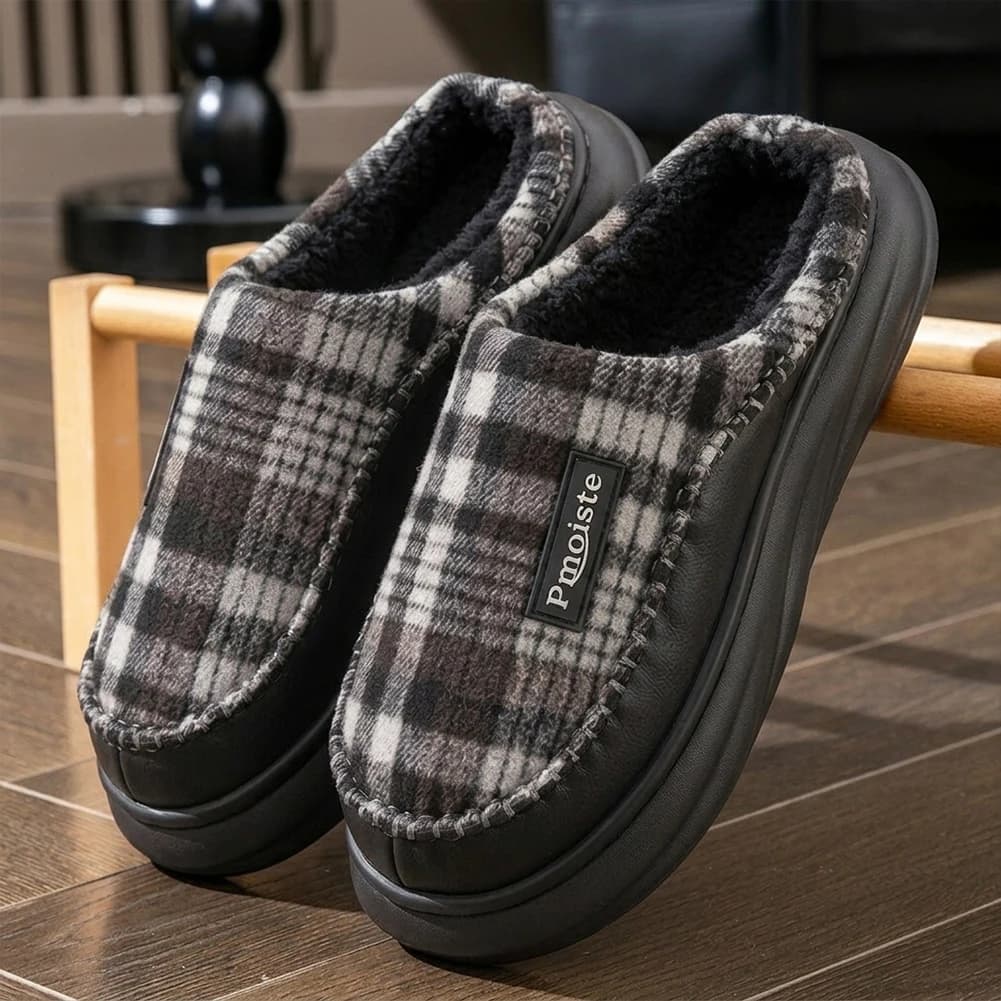 Wide Last Men's Arch Support Slippers, EVA Mark Line Design Memory Cotton Pad anti Slip and Warm Winter Home Slippers