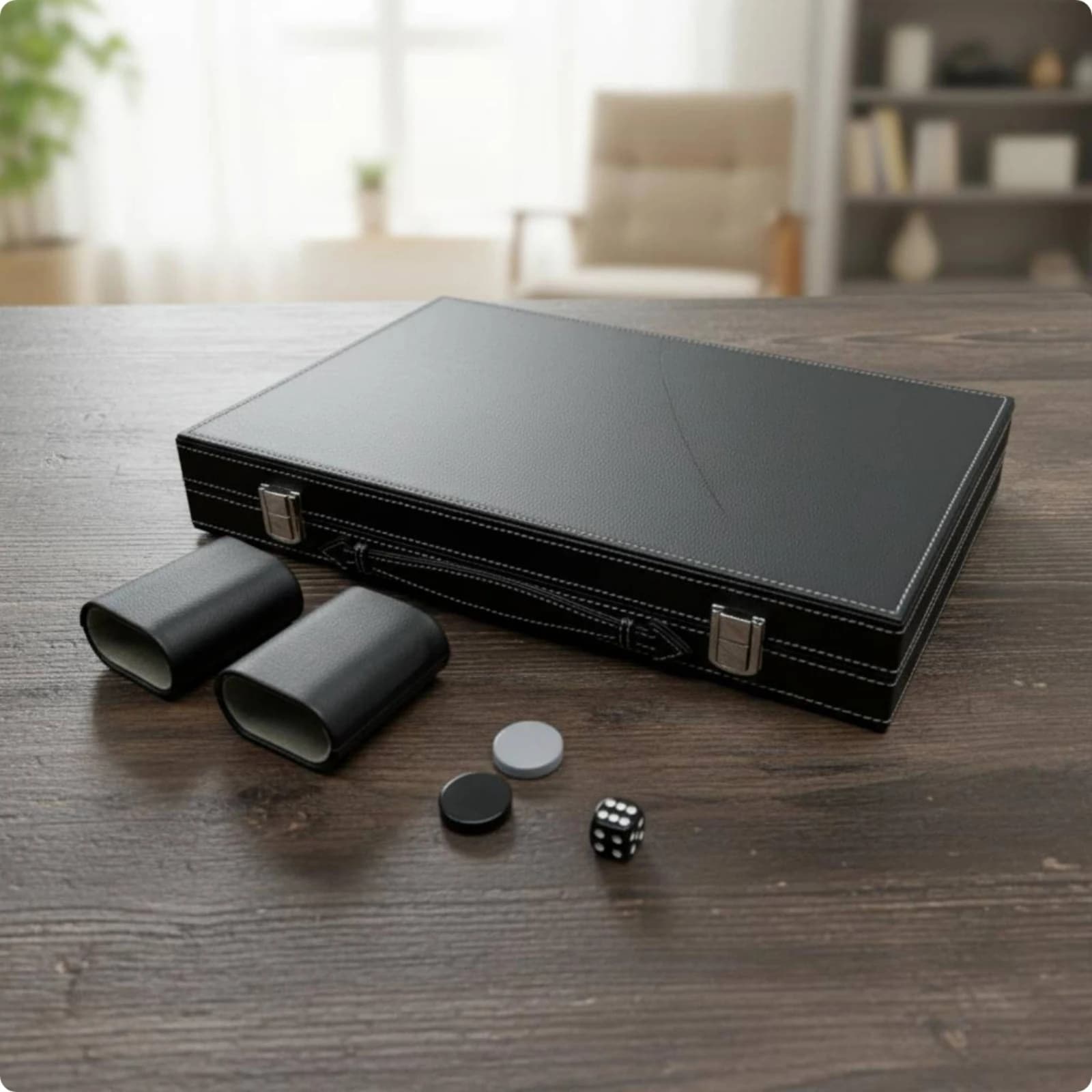Portable Backgammon Board Case Foldable Backgammon Travel Set Portable Leather Case Game Stitched Scratch-Resistant