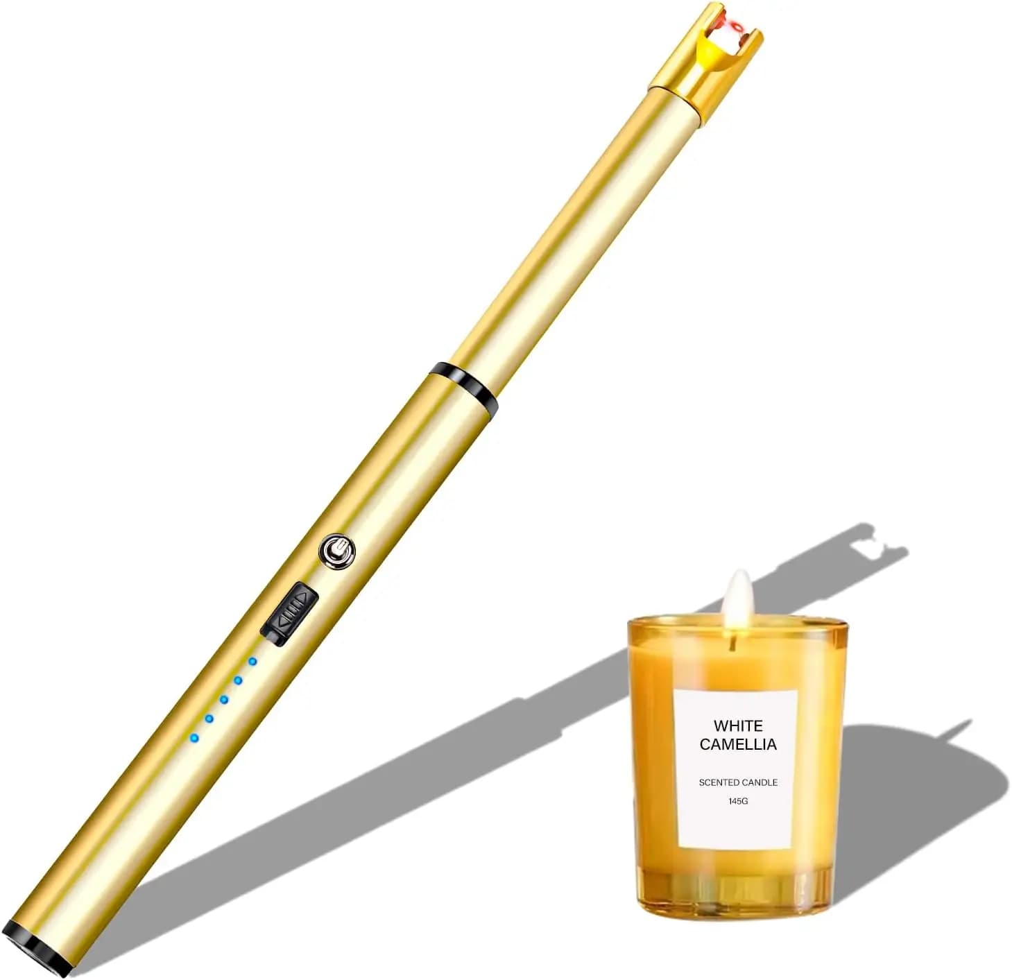 Accendino Elettrico USB Ricaricabile Antivento con Collo Lungo per Griglie, Fornelli, Caminetti - Oro