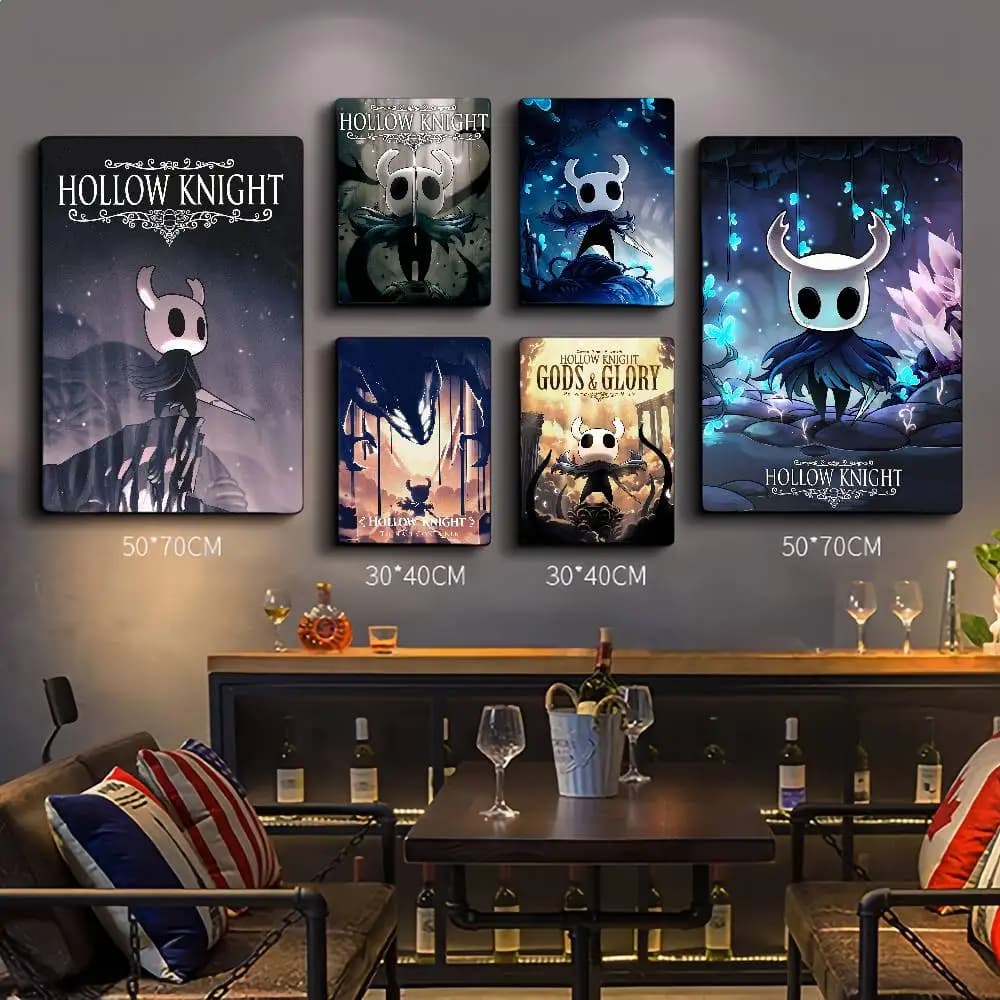 Anime Hollow Knight Fai da te Poster di carta bianca appiccicosa Adesivo di carta impermeabile Coffee House Bar Pittura murale di arte estetica