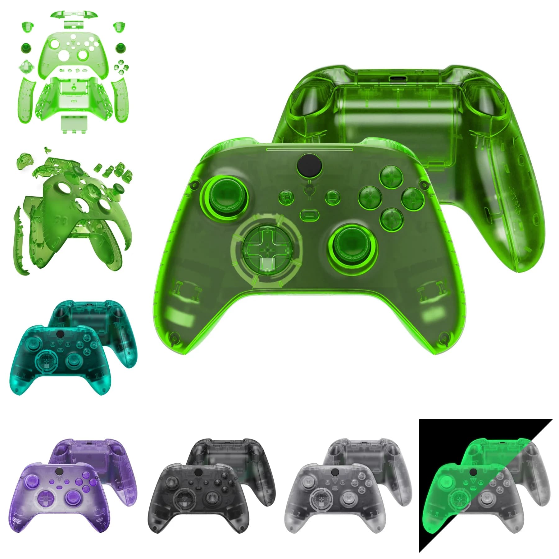 eXtremeRate Sostituzione Controller trasparente personalizzato Set completo Custodia Shell con pulsanti per controller wireless Xbox Core