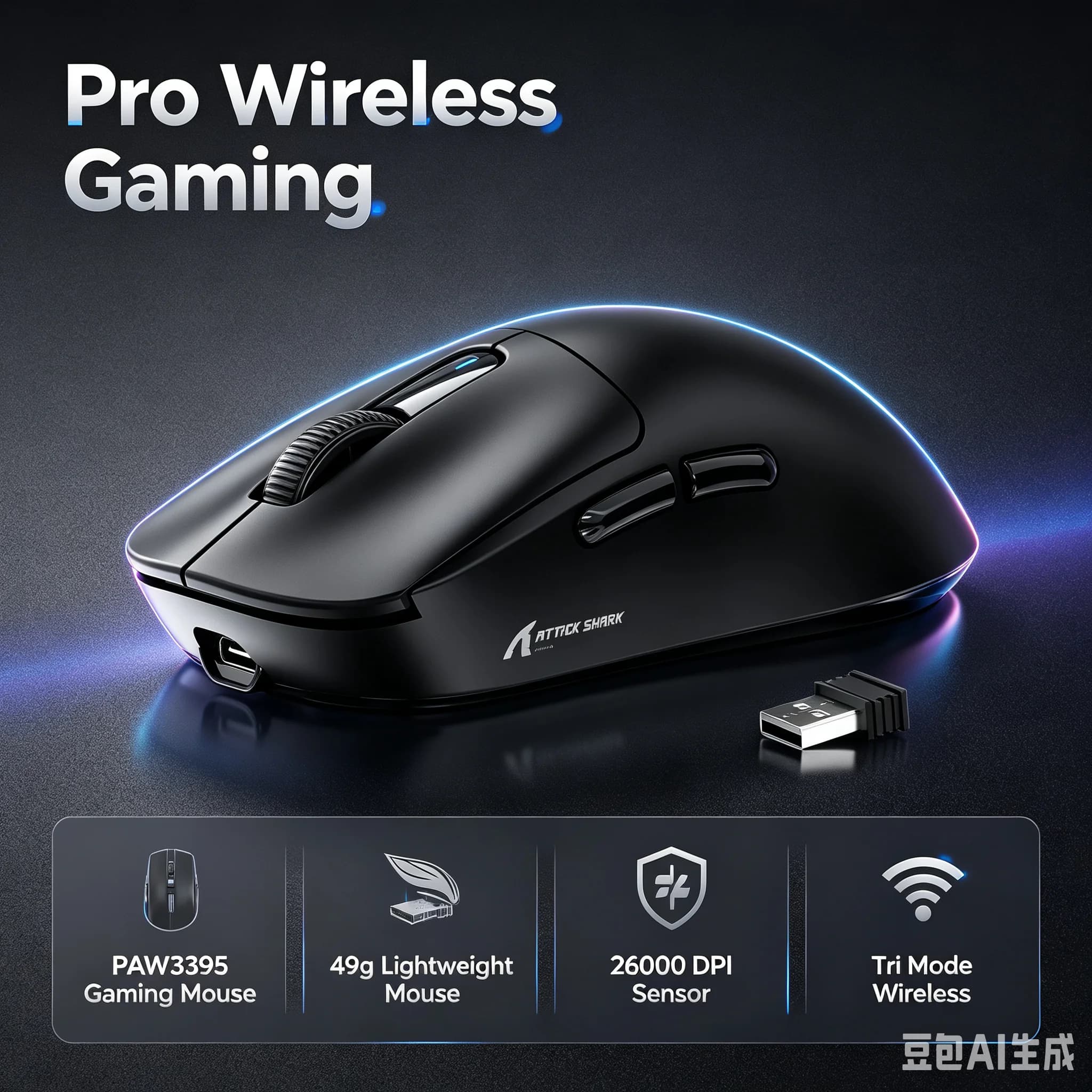 ATK Dragonfly A9 Pro Max Lightweight Wireless Mouse Tri-Model PAW3950Ultra 42000DPI 750IPS 8KHz RGB Ergonomic Gaming Mice for PC