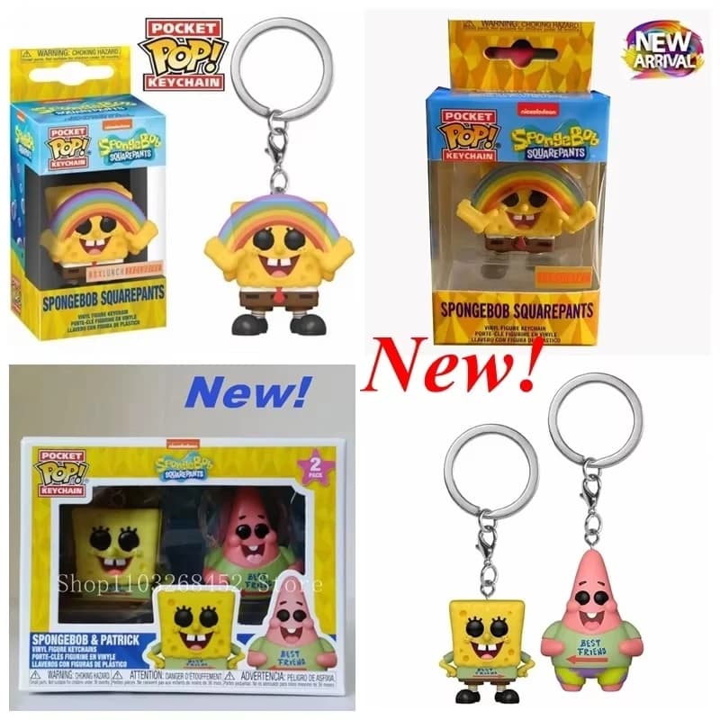 Portachiavi anime Funko POP di vendita calda: SpongeBob SquarePants Patrick SpongeBob Collezione arcobaleno Ciondolo Action Figure Toy con scatola