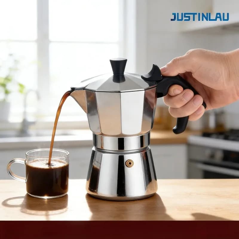 JUSTINLAU Caffettiera Italiana in Acciaio Inox 150/300ML, Macchina per Espresso Domestica, Accessori per Caffè, Moka Ottagonale