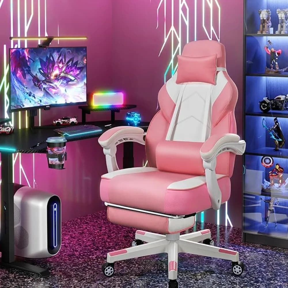 Sedia da Gaming per Adulti, Sedia da Computer con Poggiapiedi, Sedia da Gaming Grande e Alta con Supporto Lombare Massaggiante