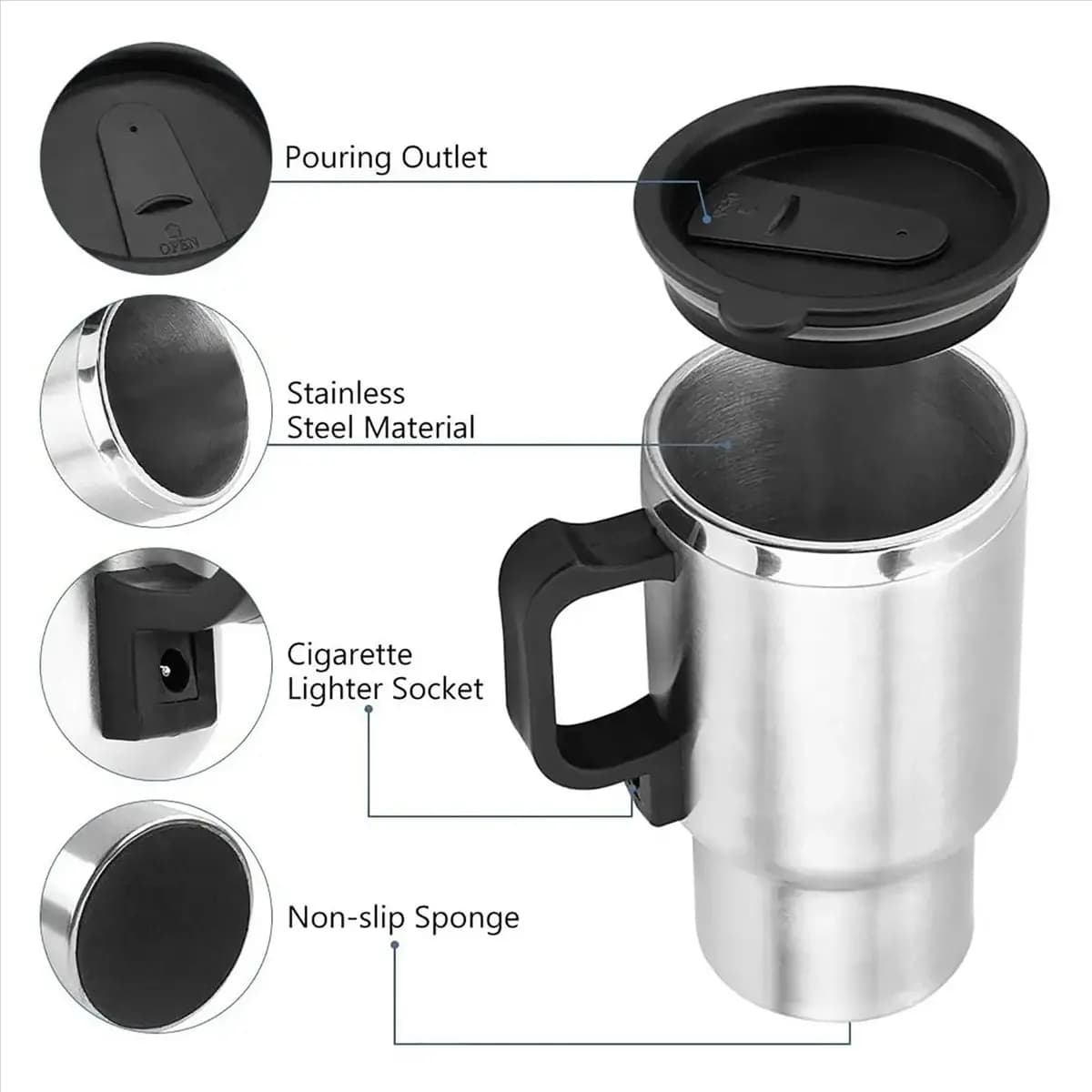 A73T 450ML 12V Car Heating Cup USB Heating Bottle Drink Kettle Bottle Mug Lighter Heated Travel Water Electric Mug