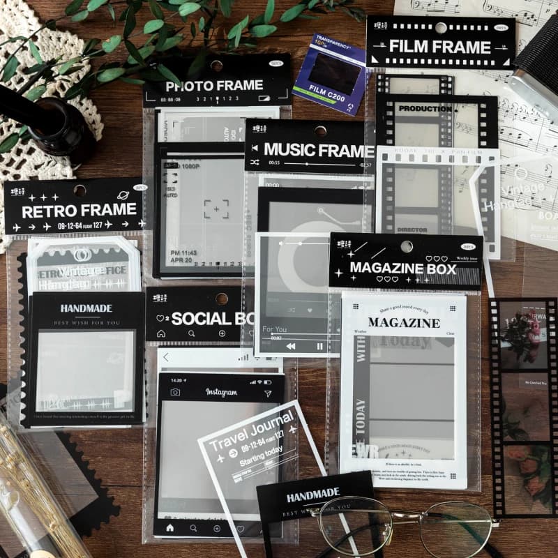 15 pcs INS Photo Frame Transparent DIY Decorative Stickers for handmade diary Album Scrapbooking material supplies for garbage diary