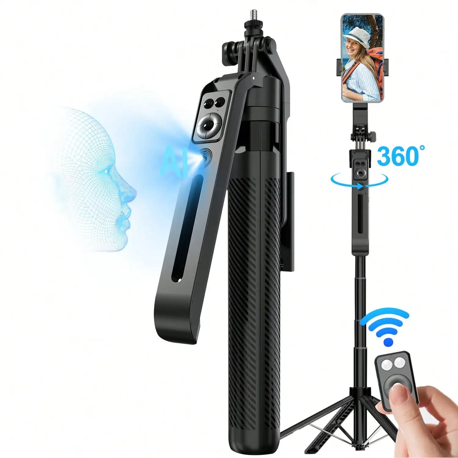 Estensibile 40 Pollici 360° ° Bastone per selfie rotante per cellulare con treppiede per smartphone e telecomando wireless per smartphone, fotocamere e action cam, progettato come supporto da pavimento stabile per live streaming, adatto per viaggi all'aperto, selfie, pare.