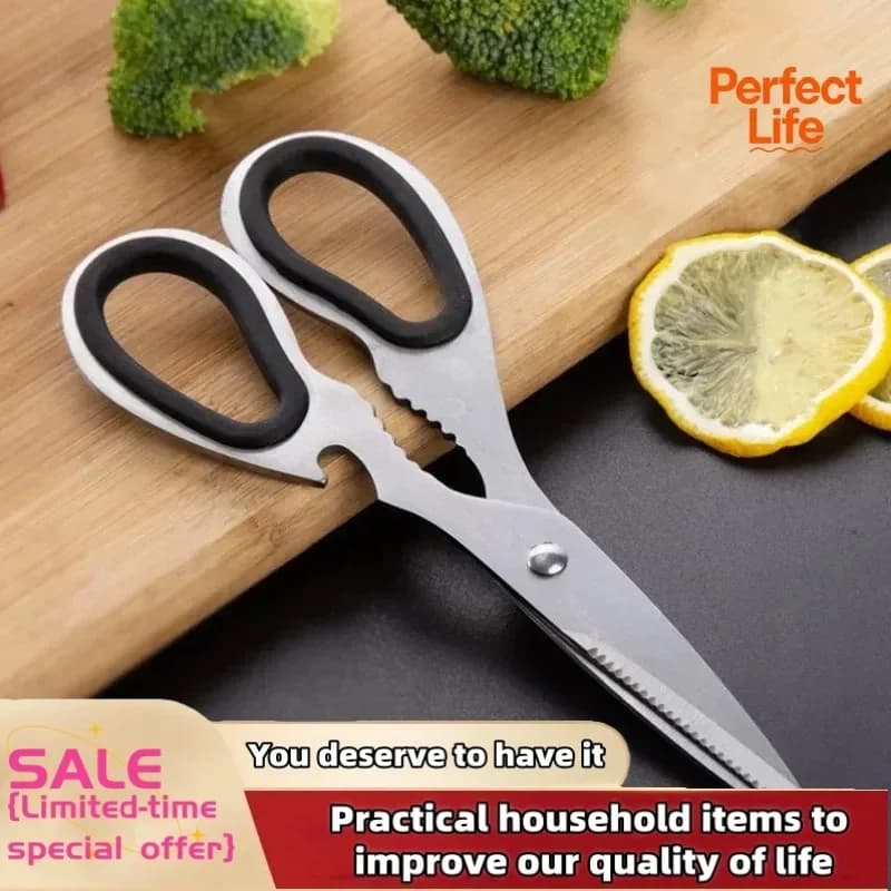 Multifunctional Stainless Steel Kitchen Scissors Household Powerful Chicken Bone Scissors Sharp Kitchen Food Roasting Scissor