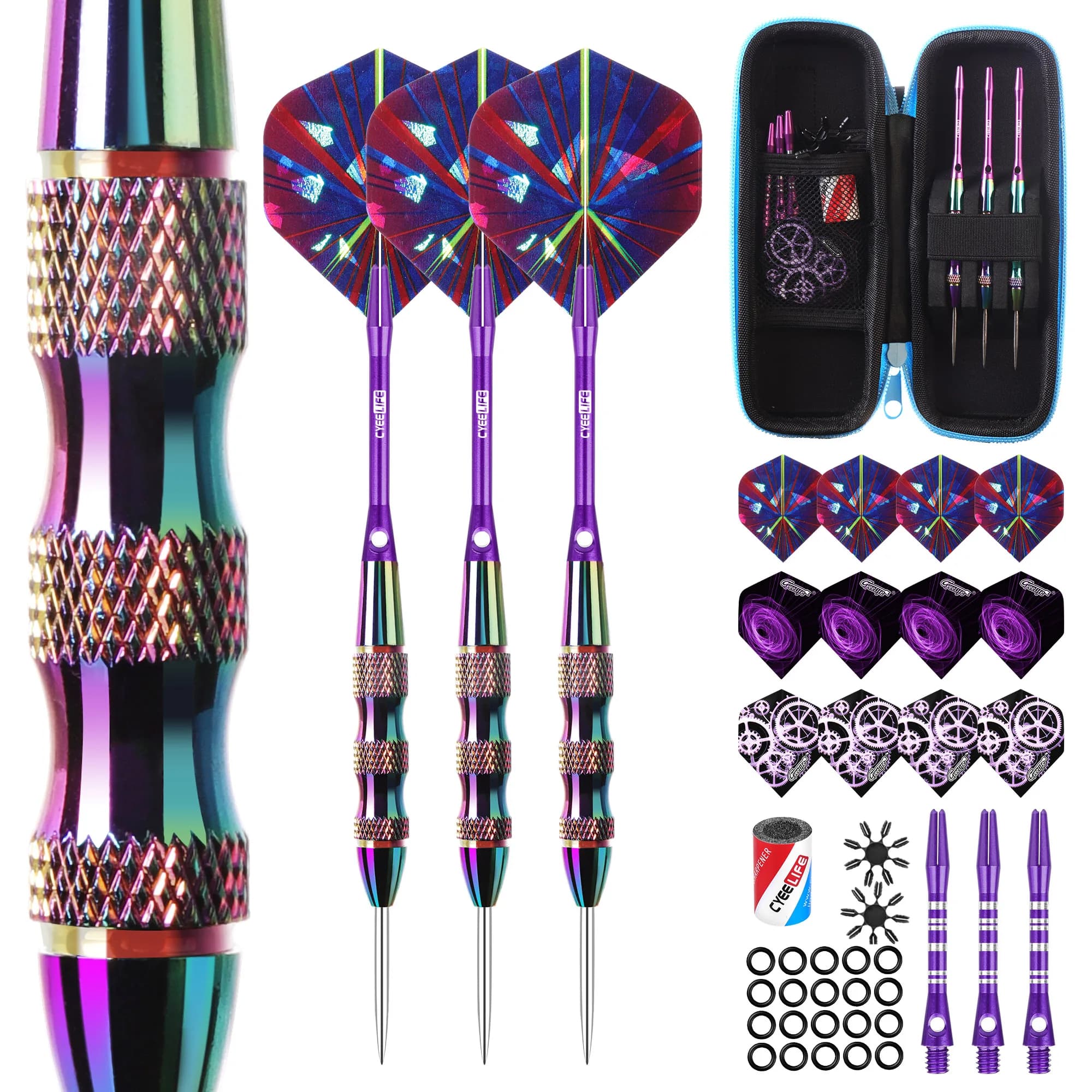 Set di freccette con punta in acciaio CyeeLife con aste in alluminio di volo, scatola di immagazzinaggio, professionisti, 24G, confezione da 3
