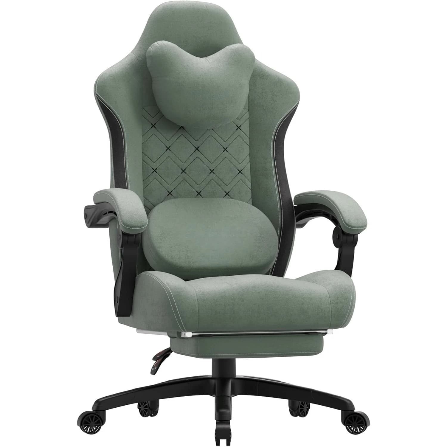Sedia da Gaming con Supporto Lombare Riscaldato e Massaggiante, Poltrona da Gaming in Tessuto per Adulti di Taglia Grande con Poggiapiedi, Personalizzabile