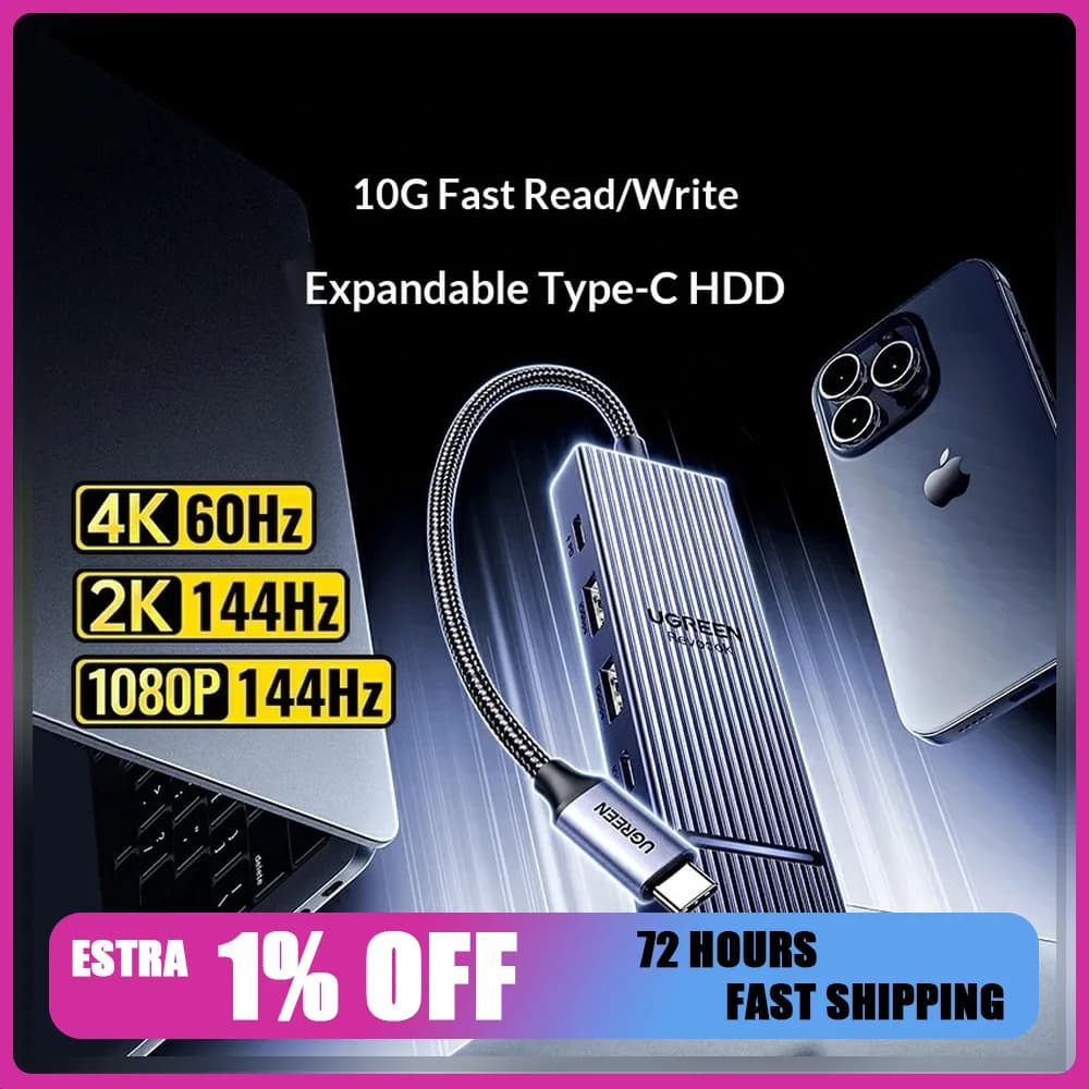 UGREEN CM818 45363 6-in-1 USB-C Docking Station 4K 60Hz HDMI 10Gbps USB 100W PD Hub