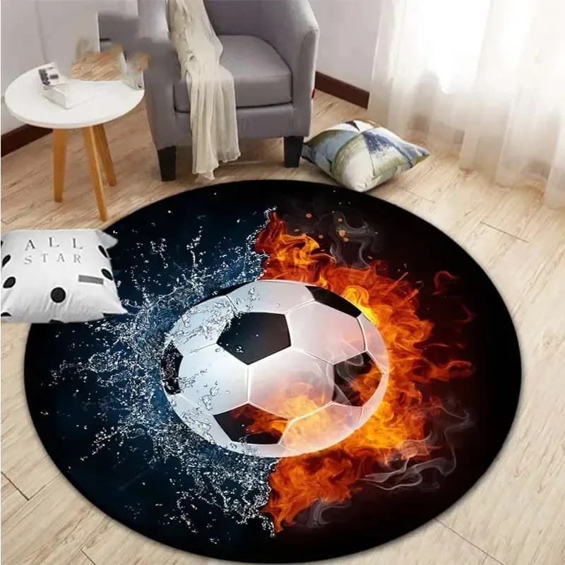 Soccer Ball Round Rug Football Theme Carpet for Living Room Bedroom Non Slip Floor Mat Living Room Balcony Floor Mat