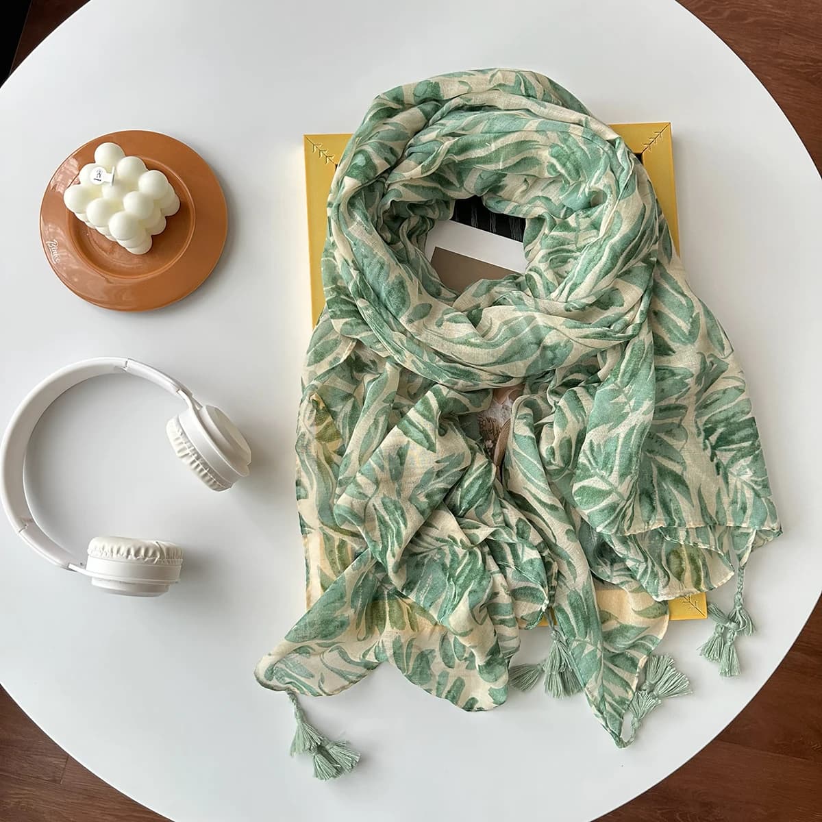 Silk Scarf with Nappe and Print Sheets Tie-Dye, New Style Spring-Summer, Versatile for Outdoor Solar Protection, Photo Decoration, Beach Phone 1 Piece