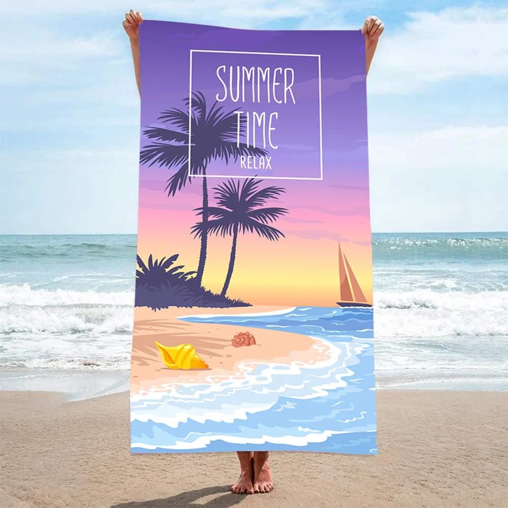 Telo Mare in Microfibra con Stampa Palma Tropicale, Asciugatura Rapida, Anti-Sabbia, Design Paradiso Estivo per Nuoto e Viaggi