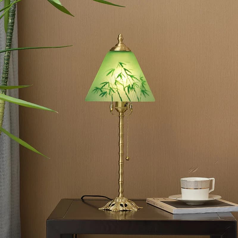Hand-painted Green Bamboo Bedside Glass Table Lamps Living Room Restaurant Study Teahouse Cafe Retro Art Decoration Desk Lights
